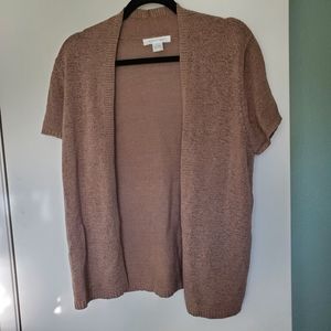 August Silk Woman's Short Sleeve Cardigan Mocha Brown Size Large